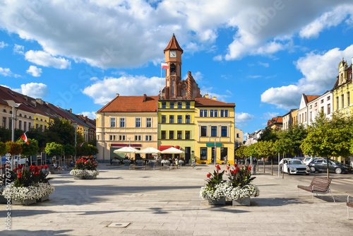 The market square in Brodnica with the remains of the Gothic town hall, Kuyavian-Pomeranian Voivodeship, Poland.