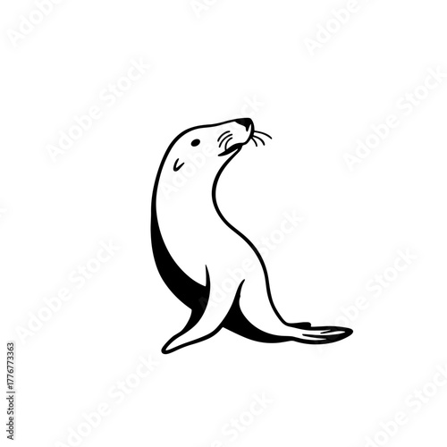 Sea Lion. Sea Lion simple black and white line art vector logo