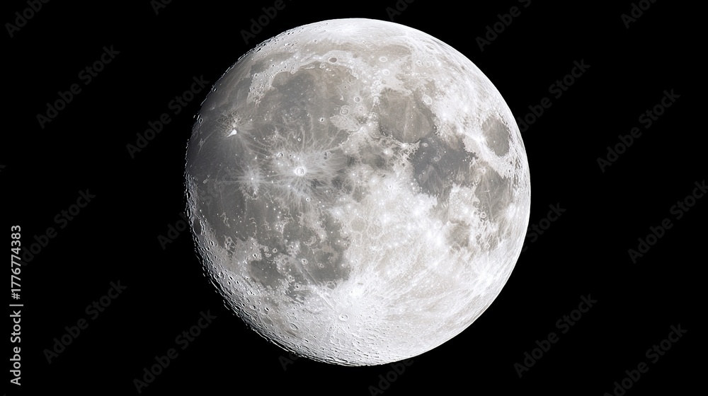 Fototapeta premium Full moon in the night sky with a black background.