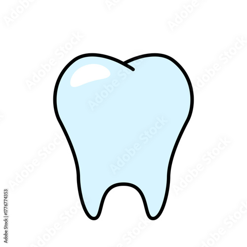 Linear tooth illustration. Dental clinic logo. Tooth icon. Flat vector isolated on white background.