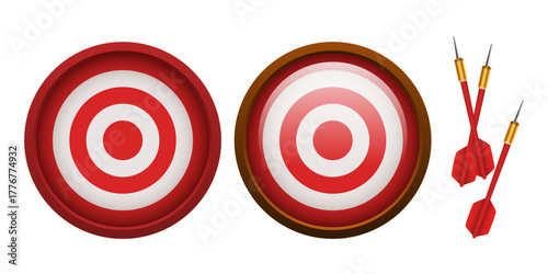 Darts. Dartboard and dart. Vector 3d clipart isolated on white background
