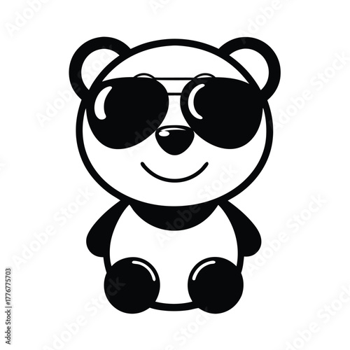 Charming Panda Bear Cartoon with Sunglasses on White Background