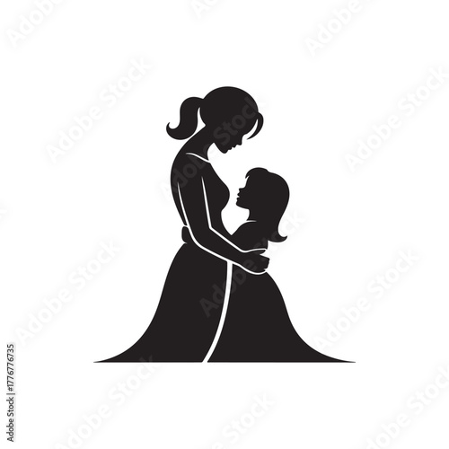 Mother and child embrace in a tender moment black silhouette