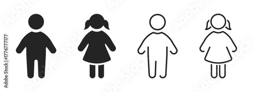 Boy and Girl vector icons set. Vector children icon. Flat and outline Kids icon