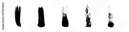 Set of black paint, ink brush strokes, brushes, lines. Dirty artistic design elements