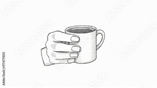 A hand holding a cup of coffee on a white background