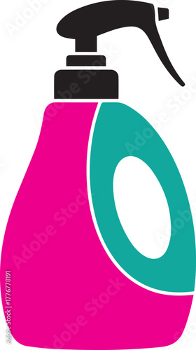 Pink and teal spray bottle with black trigger and nozzle on white background vector illustration cleaning
