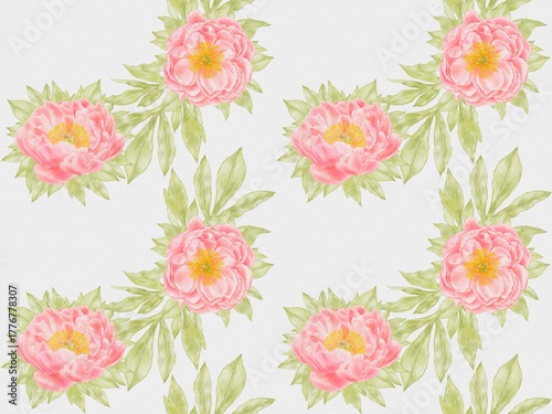 Coral Peonies Seamless Pattern – Watercolor Floral Design on White Background