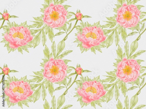 Coral Peonies Seamless Pattern – Watercolor Floral Design on White Background