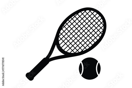 Isolated Tennis Racket and Ball Design on White Background