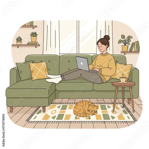 woman sitting on sofa with laptop
