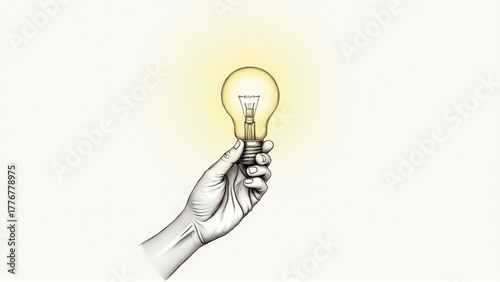 A hand holding a light bulb in the air