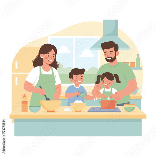 family is cooking together