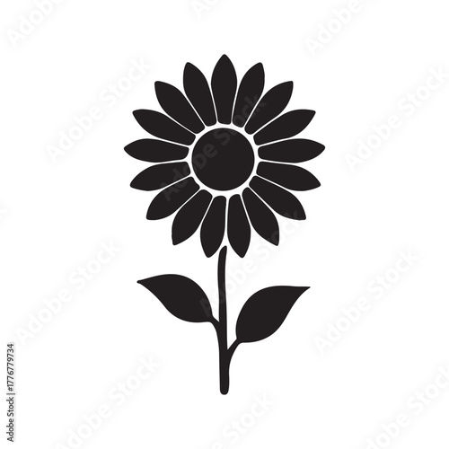 Minimalist black silhouette icon of a beautiful sunflower, embodying nature's vibrant growth and simple elegance. A versatile design element for creative projects