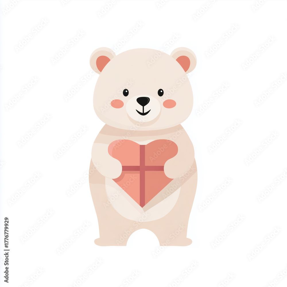 Obraz premium Cute cartoon bear holding pink heart gift for Valentine’s Day 