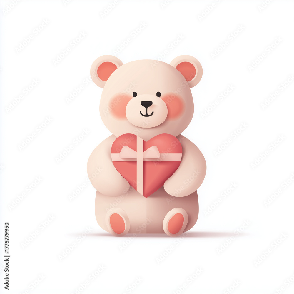 Obraz premium Cute teddy bear holding a heart gift representing Valentine's Day