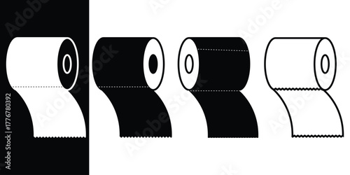 Toilet paper tissue icon set isolated on white background. Vector illustration, outline.