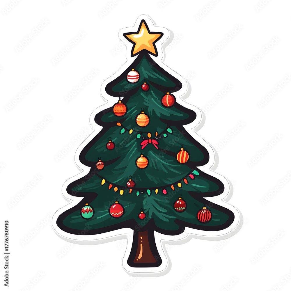 Fototapeta premium Decorated christmas tree featuring star, ornaments, and lights for holiday celebration