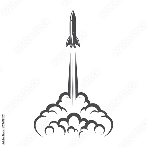 Rocket Launching Smoke Trail on White Background Design