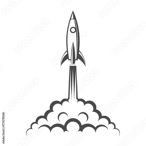 Rocket Launching with Smoke Trail Icon Simple Isolated on White Background