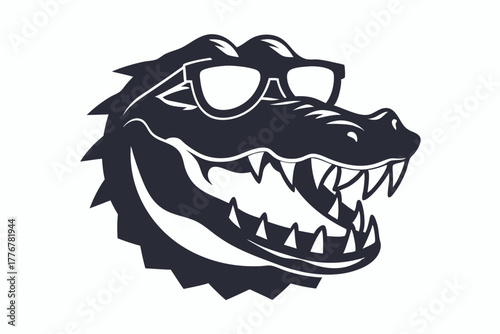 Stylish alligator head flaunts sunglasses with cool teeth in a bold monochrome style
