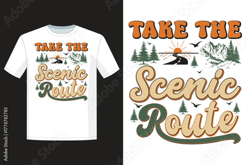 Scenic Route Mountains Trees Winding Road T Shirt Design