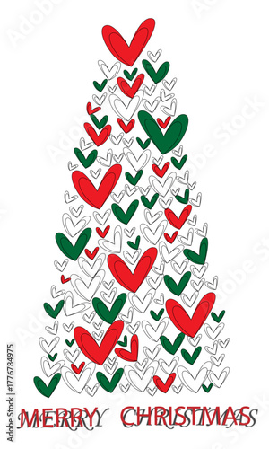 Felicitación navideña con árbol de corazones.