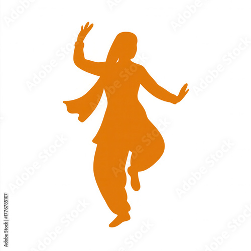Orange silhouette of woman dancing traditional bhangra for Lohri festival