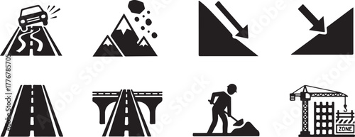 Road safety, construction, and hazard warning icon collection