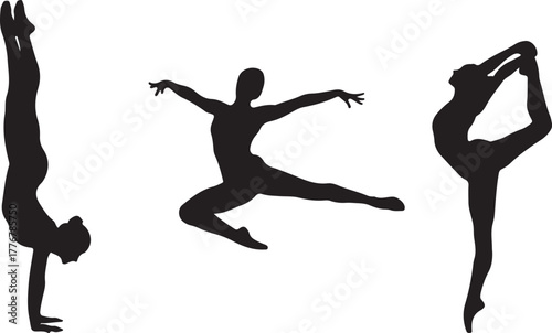 Dynamic female silhouettes in various dance and gymnastics poses