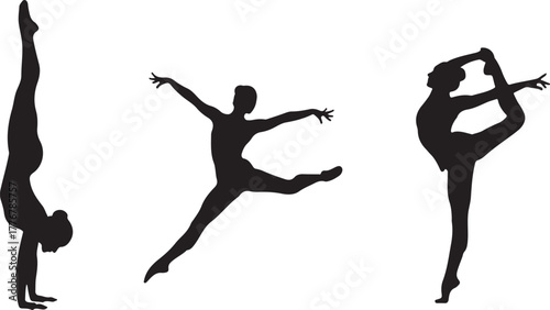 Dynamic silhouettes of gymnasts and dancers showcasing agility