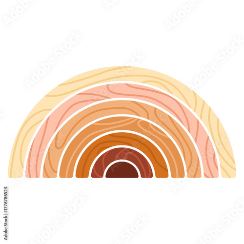 Wooden rainbow toy with blocks. Educational toy for toddlers to develop motor skills, hand-eye coordination, and logical thinking. Isolated vector illustration in cartoon style