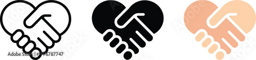 Heart shaped handshake icon in black and peach colors love partnership