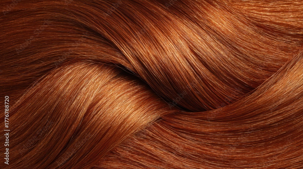 Fototapeta premium Close-Up of Smooth and Shiny Auburn Hair with Natural Shine and Luster, Perfect for Beauty and Haircare Themes and Illustrations in Stock Photography