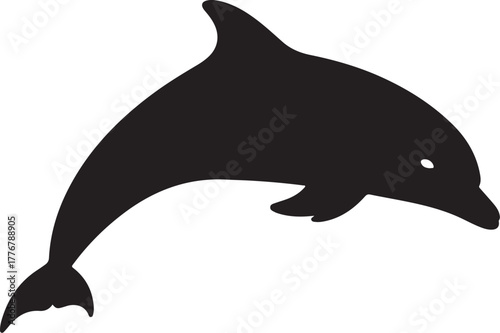 Black silhouette of a dolphin leaping out of water on a white background jumping ocean on transparent background