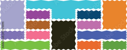 Colorful fabric swatches with zig-zag edges abstract background