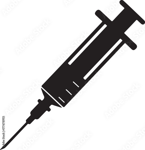 Black Silhouette of a Medical Syringe with Needle on a White Background healthcare injection on transparent background