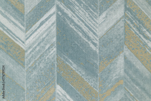 Teal Chevron Herringbone Wallcovering Texture with Brush Strokes and Subtle Gold