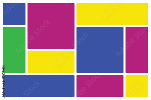 Vibrant Geometric Collage of Rectangles and Squares in Primary and Secondary Colors Bento grid system