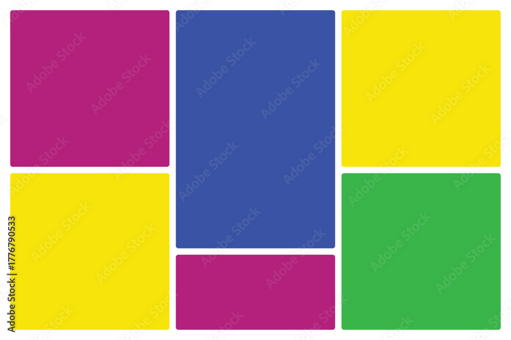 Fototapeta premium Vibrant Geometric Composition: A Mondrian-inspired arrangement of colorful blocks Bento grid system