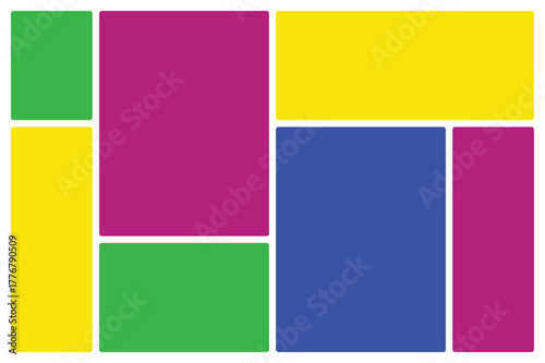 Vibrant Geometric Collage of Rectangles in Primary and Secondary Colors Bento grid system