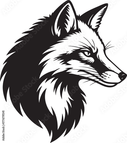 Intense fox head silhouette fierce wild animal profile majestic predator graphic element for design projects and tattoos