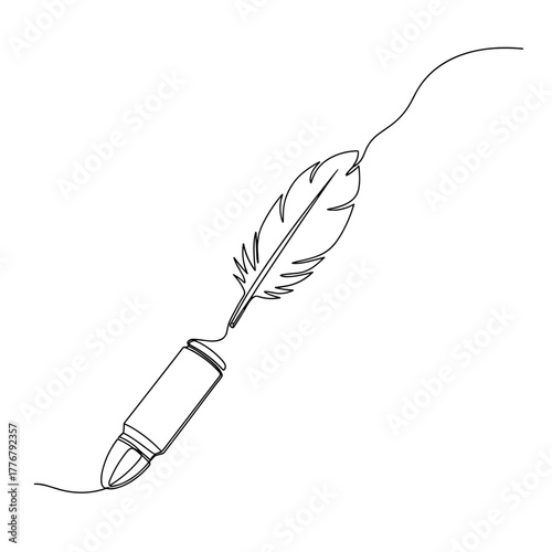 Bullet transforming into feather line art icon for peace concept
