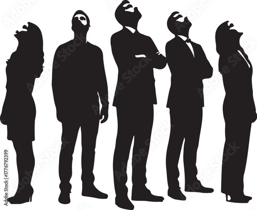 Diverse group of people silhouetted looking up towards the sky with hope and ambition for the future