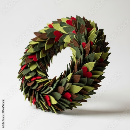 Felt Christmas Wreath photo on a solid white background, holiday graphic, Craft