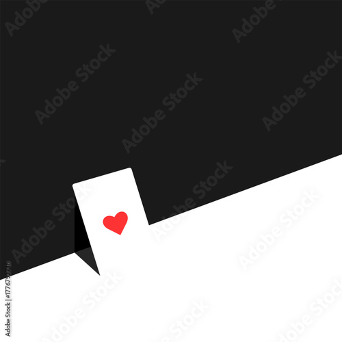 Minimalist playing card design. Hearts symbol on abstract background. Casino, gambling, poker, card game-related concept.