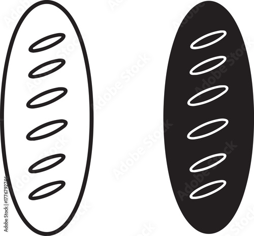 Minimalist baguette bread icons side by side simple bakery food graphics