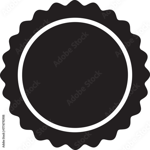 Minimalist black circular badge silhouette with scalloped edge for advertisements and branding