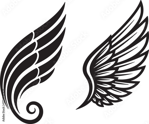 Two stylized wing icons featuring vibrant colors and clean design elements