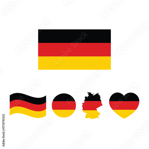 Germany Flag Vector Set with Round, Heart, Map, and Waving Designs